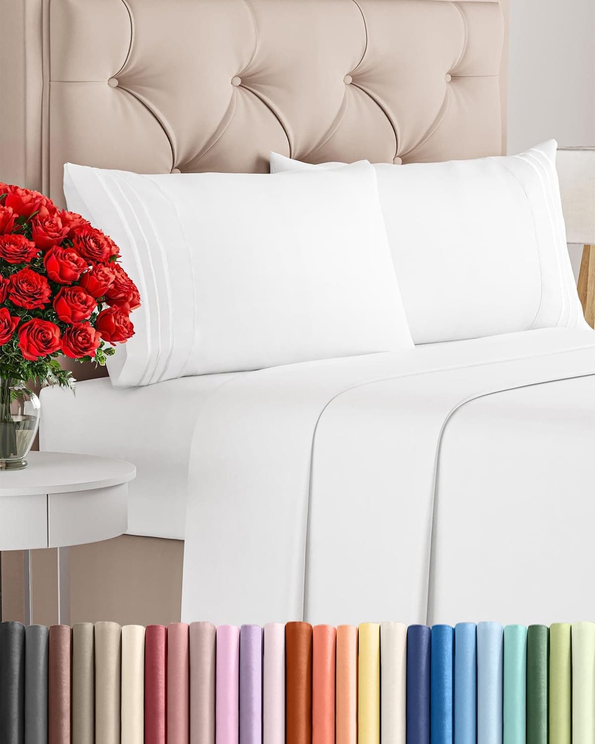 Queen Size 4-Piece Cooling Sheet Set – White, Hotel Luxury