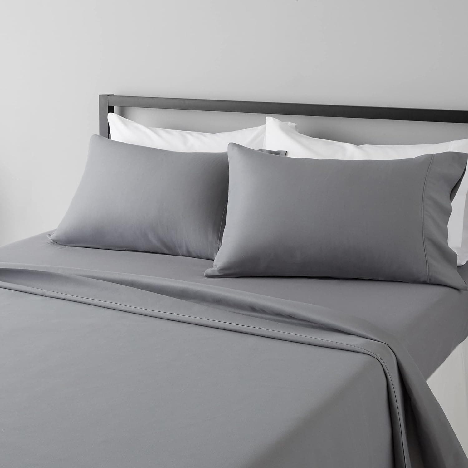 Amazon Basics Lightweight Super Soft Wrinkle-Free Breathable Microfiber 4-Piece Bed Sheet Set – Full, Dark Gray